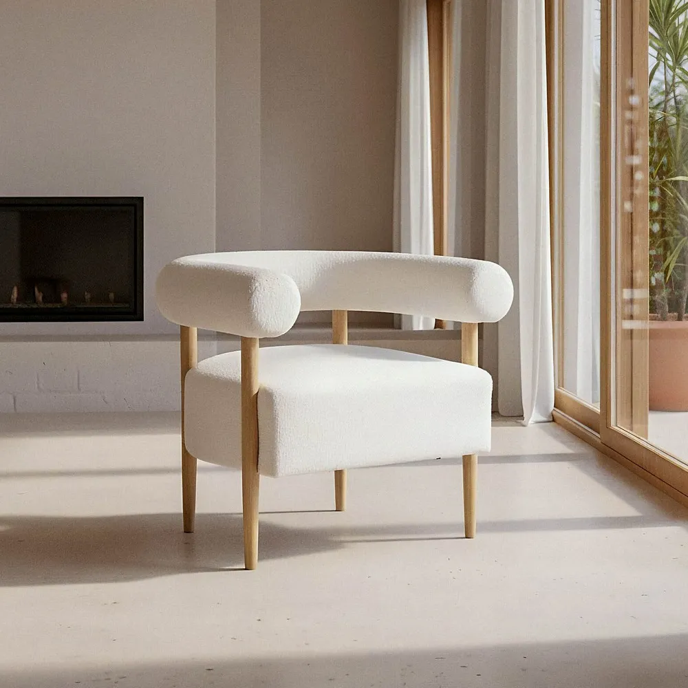 615247.webp Sillon beige tejido/madera - Imagen 1